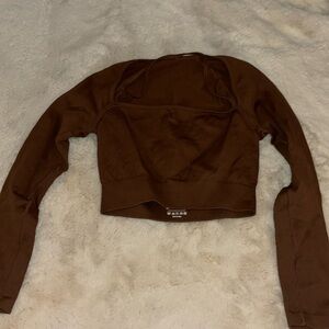 Brown long sleeve workout top